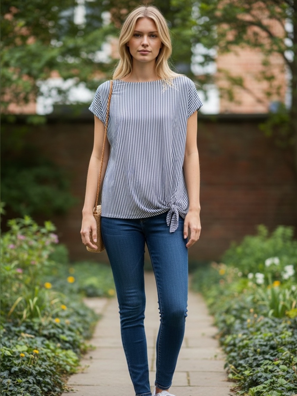 Max Studio Navy & White Striped Knot Hem Tank Top | Workwear